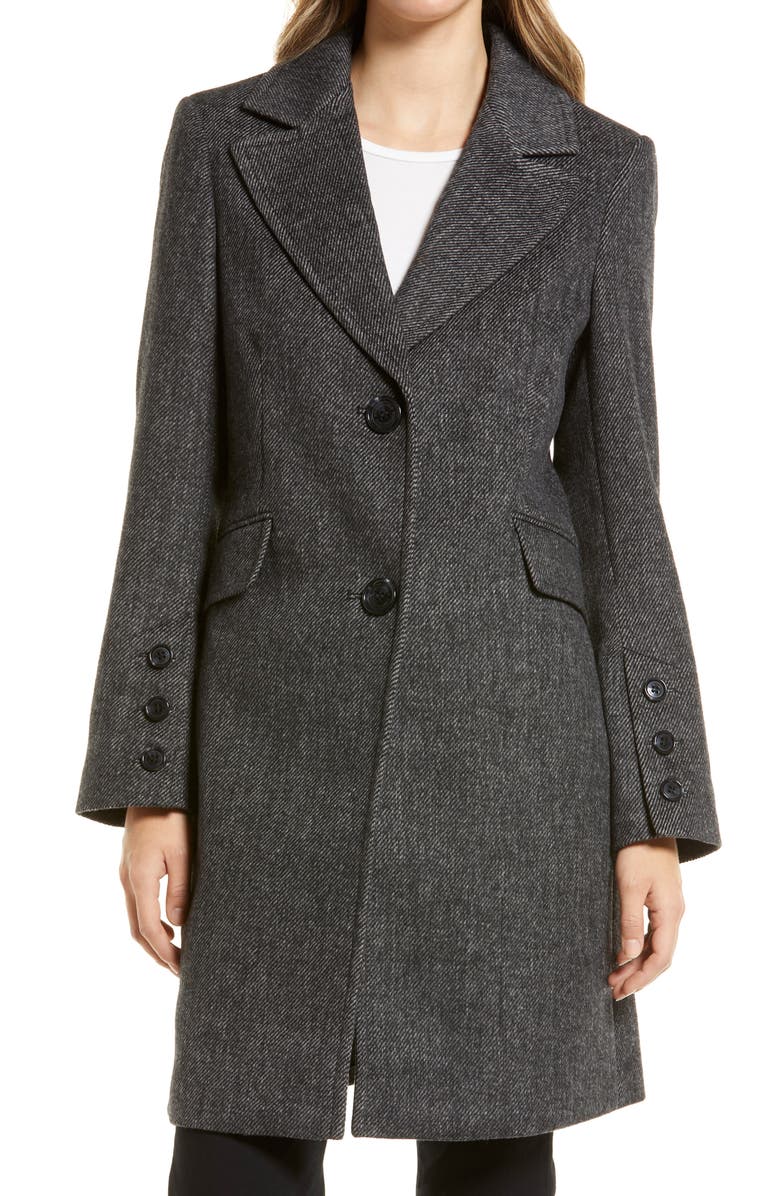 Sam Edelman Mini Herringbone Notch Collar Wool Blend Coat, Alternate, color,