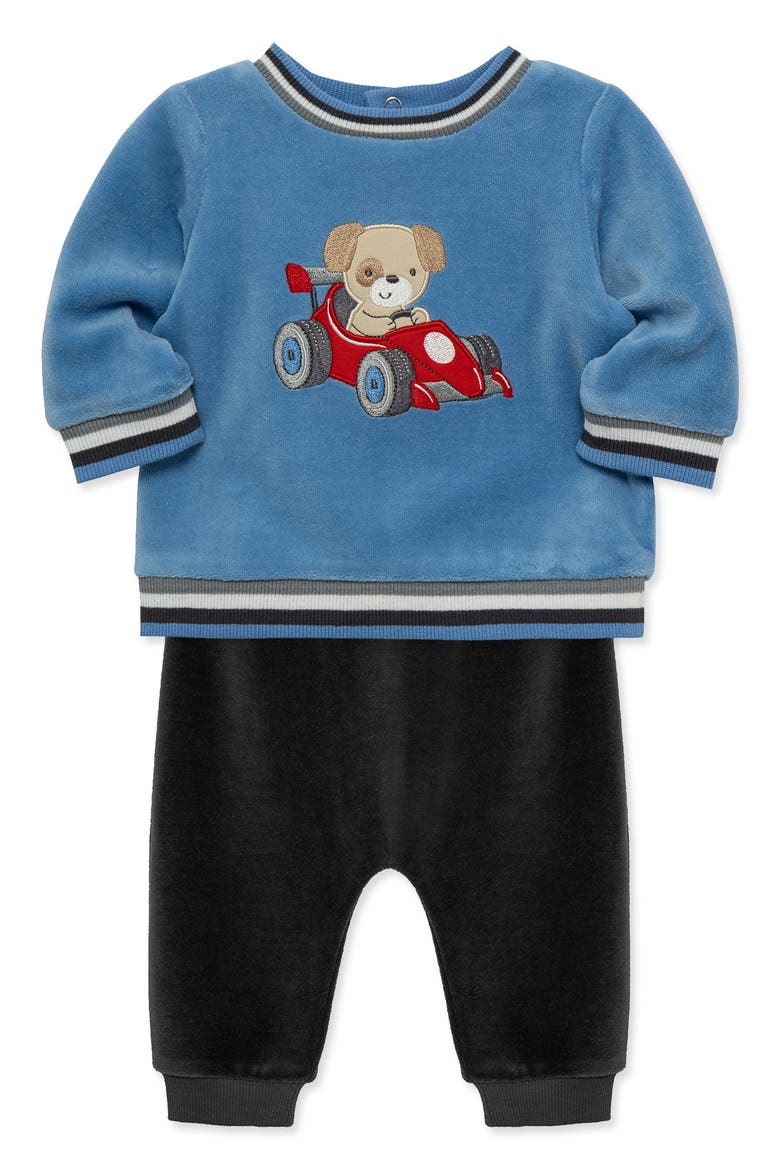 Kids' Racing Puppy Velour Top and Pants Set, Alternate, color, PINK MULTI
