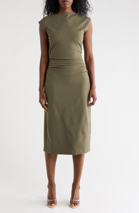 Ruched High Neck Ponte Dress