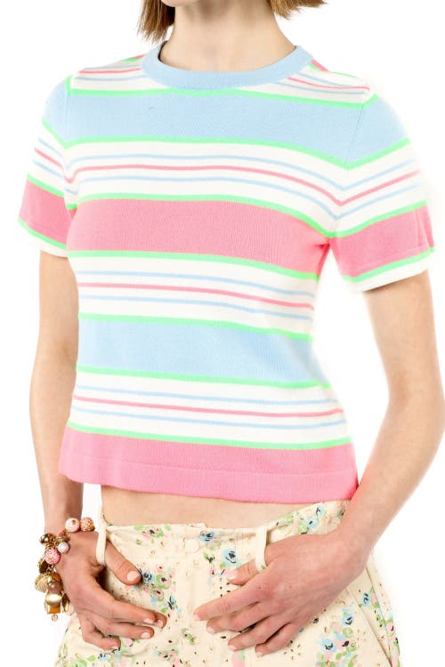 Anna Sui Fluorescent Stripe Knit Top In Baby Blue Multi