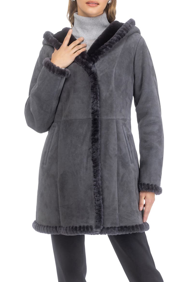 Genuine Shearling Parka with Whipstitch Trim, Alternate, color, Anthracite