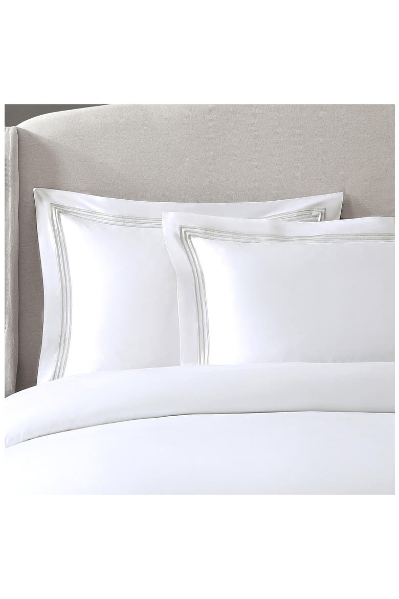 Egyptian Cotton Sateen Bratta Embroidery Triple Luxe Sateen 3-Piece Duvet Cover Set, Alternate, color, NICKEL
