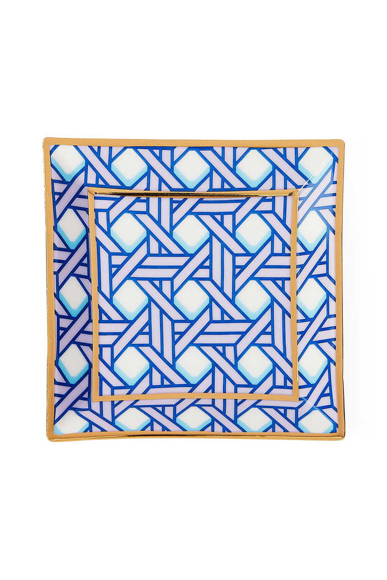 Basketweave Square Tray, Main, color, Blue / Lavender / Gold