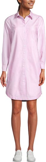 Lands' End Women's Oxford Long Sleeve Button Front Shirt Dress - Blue/white Stripe