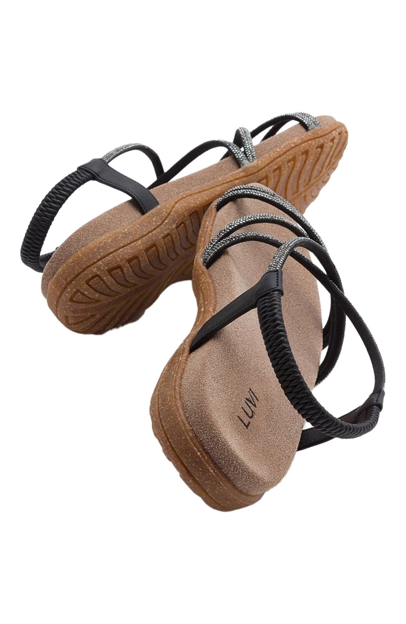 Prologue Shoes Ever Embellished Sandal, Alternate, color, Black Faux Leather