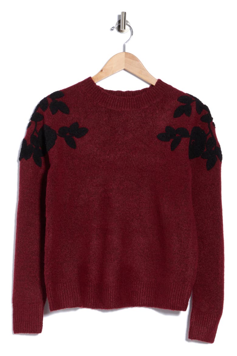 Embroidered Sleeve Crewneck Sweater, Main, color, BURGUNDY/ BLACK
