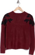 T Tahari Embroidered Sleeve Crewneck Sweater