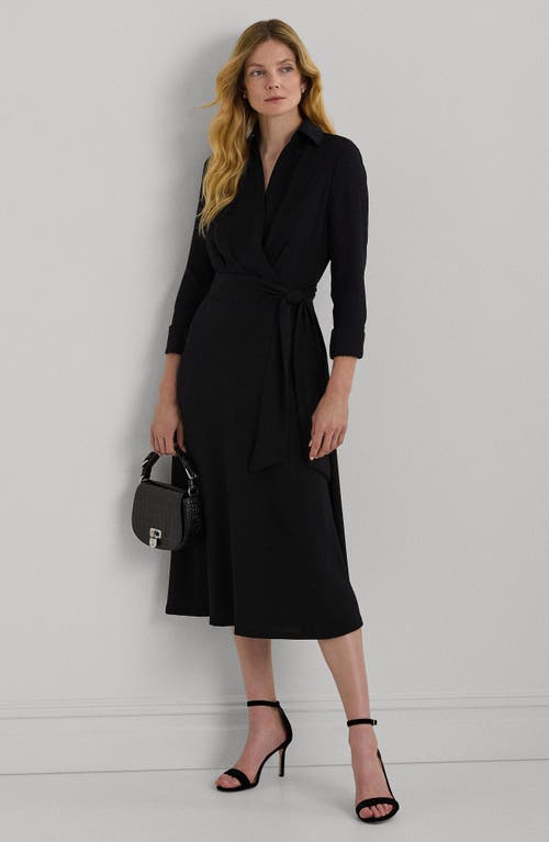 Ralph Lauren Lauren Surplice Long Sleeve Georgette Midi Shirtdress In Black