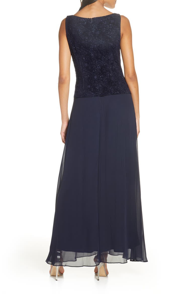 Sequin Mock Two-Piece Gown with Jacket, Alternate, color, NAVY