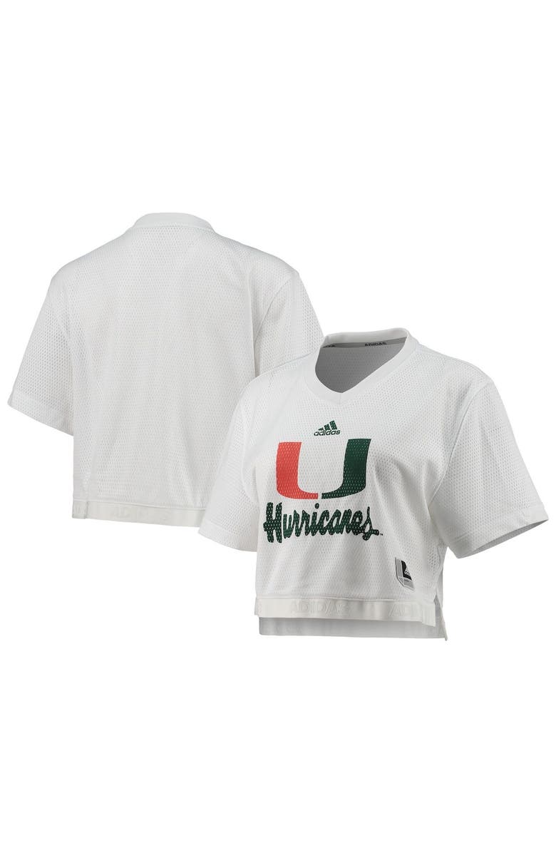 adidas Women's adidas White Miami Hurricanes Primegreen V-Neck Cropped Jersey, Main, color, 