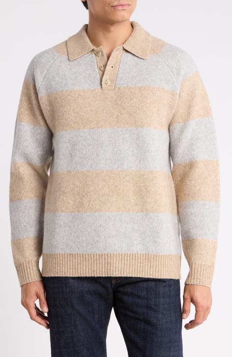 Striped Knit Polo Sweater