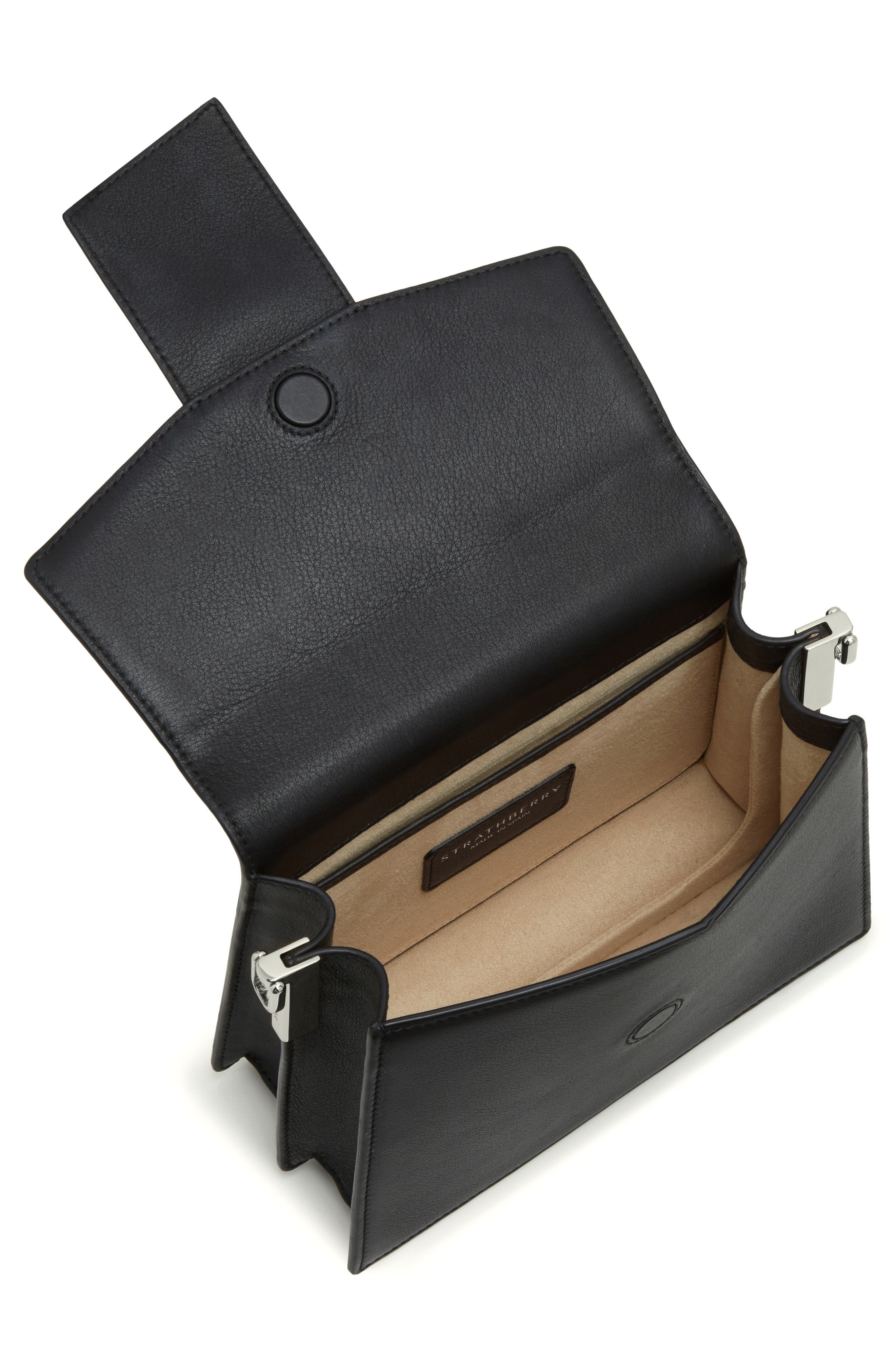 Strathberry Box Crescent Calfskin Leather Shoulder Bag, Alternate, color, 