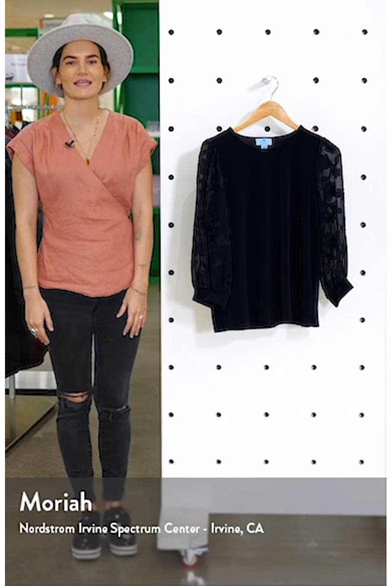 Lace Sleeve Stretch Crepe Blouse video