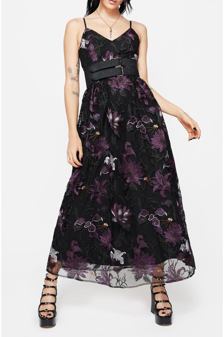 Estrid Embroidered Mesh Maxi Dress, Alternate, color, Purple