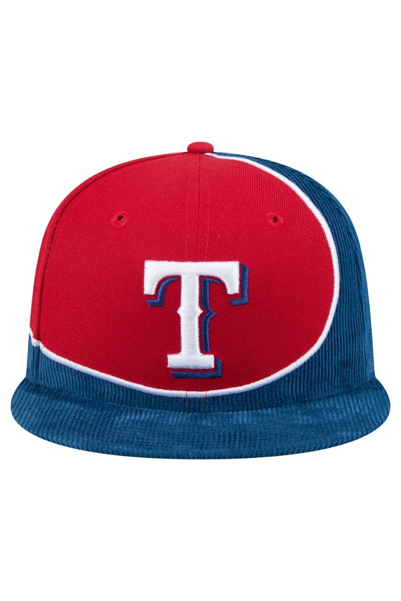 Men's New Era Royal/Red Texas Rangers Retro Split Corduroy Snapback Hat, Alternate, color, Royal