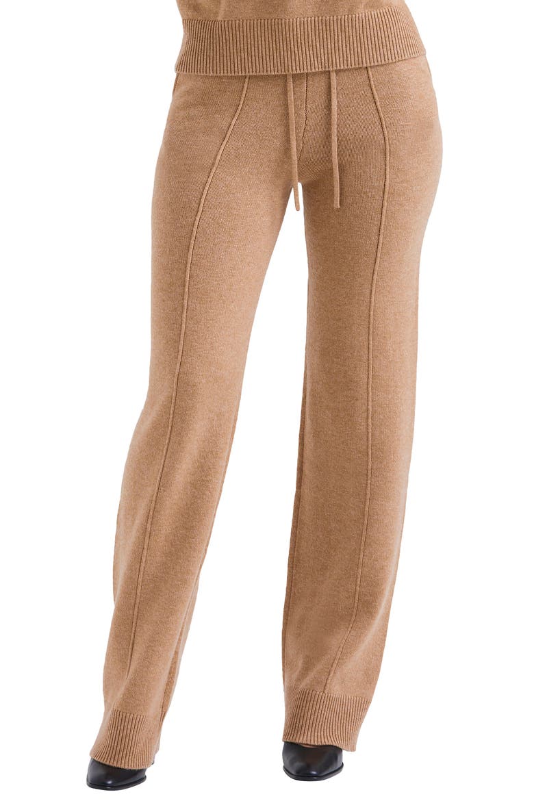 Yalina Tie Waist Knit Track Pants, Main, color, CAMEL