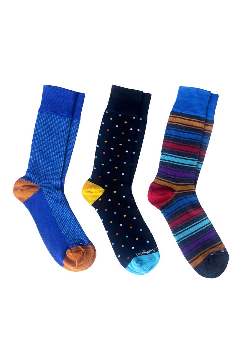 Assorted 3-Pack Crew Socks, Main, color, BLUE MULTI COLOR