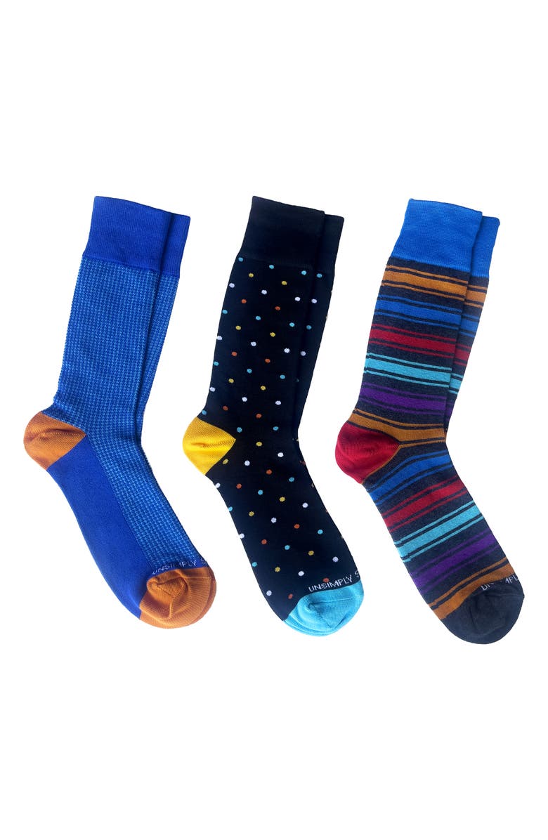 UNSIMPLY STITCHED Assorted 3-Pack Crew Socks, Main, color, Blue Multi Color