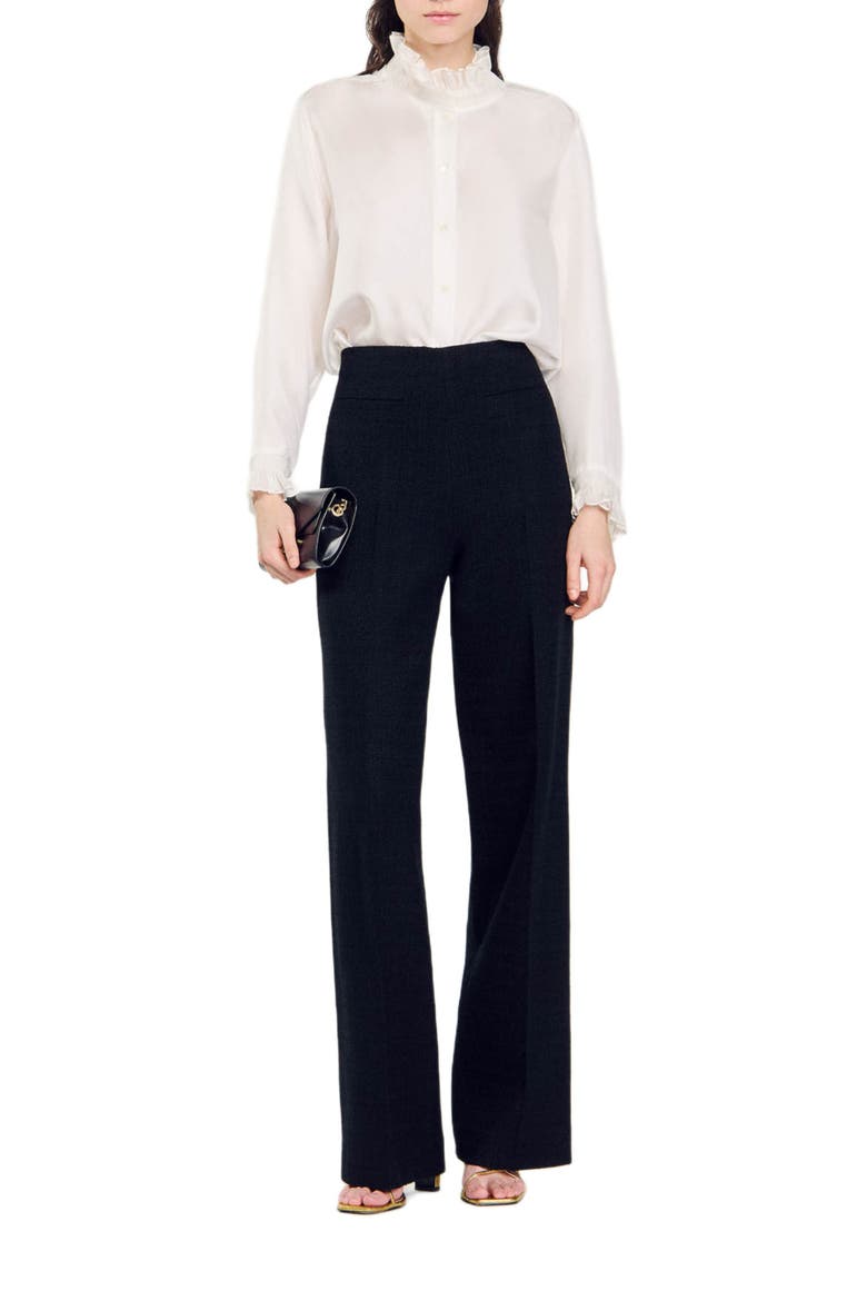 Silk shirt with gathered collar, Alternate, color, Ecru