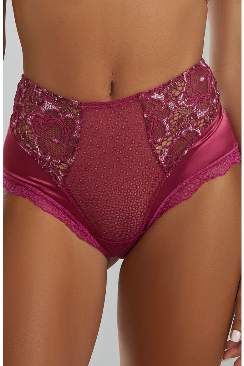 Two-Toned Lace Bra & High-Waist Panty Set, Alternate, color, Wine