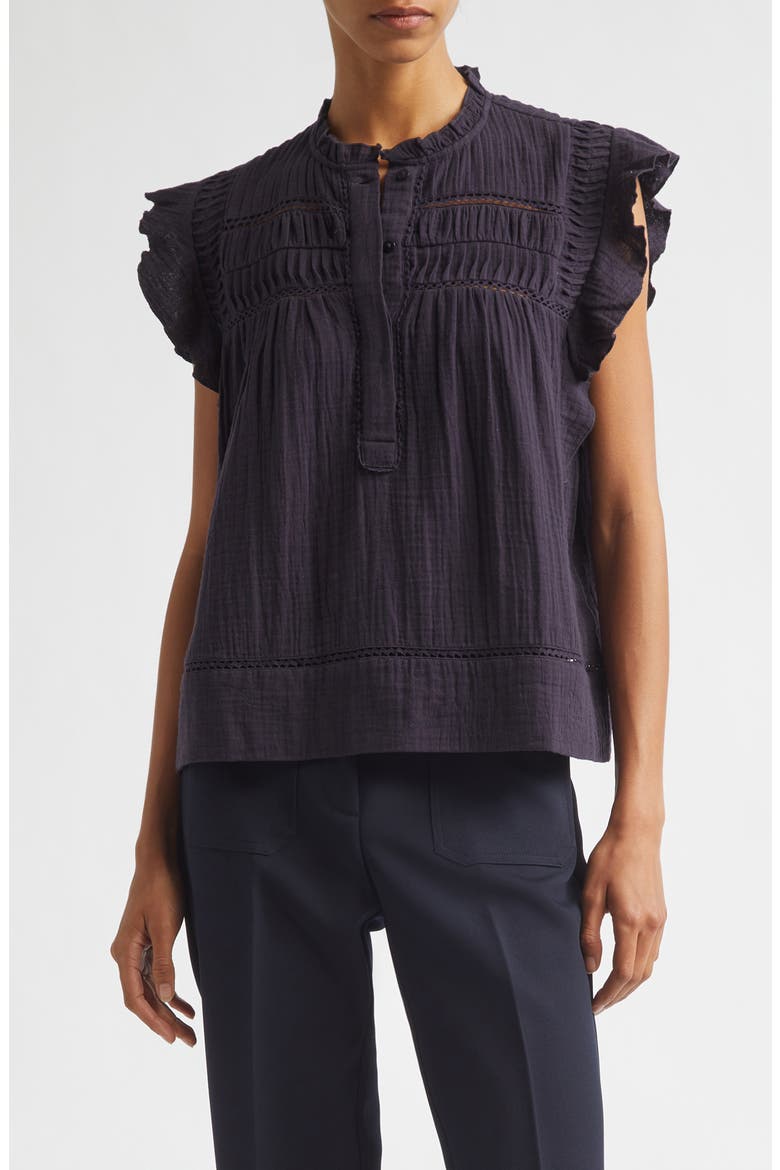 Florie Pintuck Ruffle Top, Main, color, NAVY
