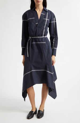 Doloh Ribbon Detail Long Sleeve Handkerchief Hem Cotton Dress