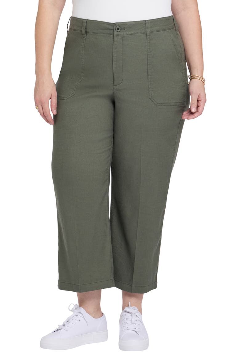 Utility Wide Leg Capri Linen Blend Pants, Main, color, DESERT GREEN