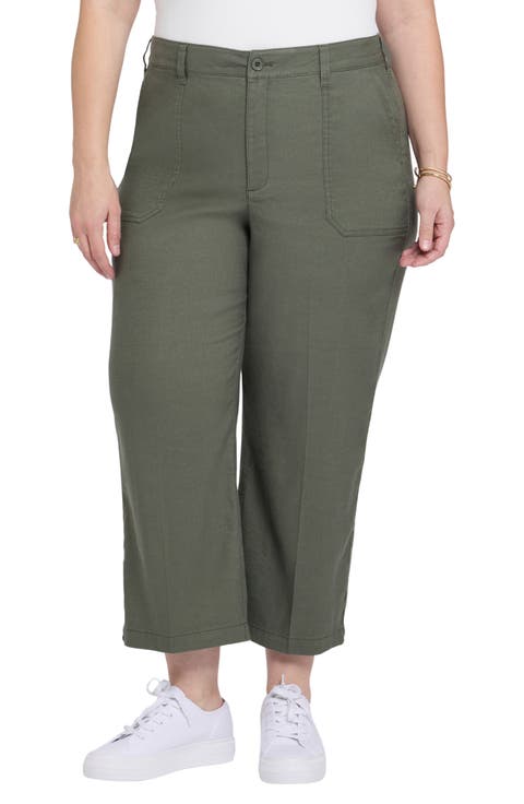 Utility Wide Leg Capri Linen Blend Pants (Plus)