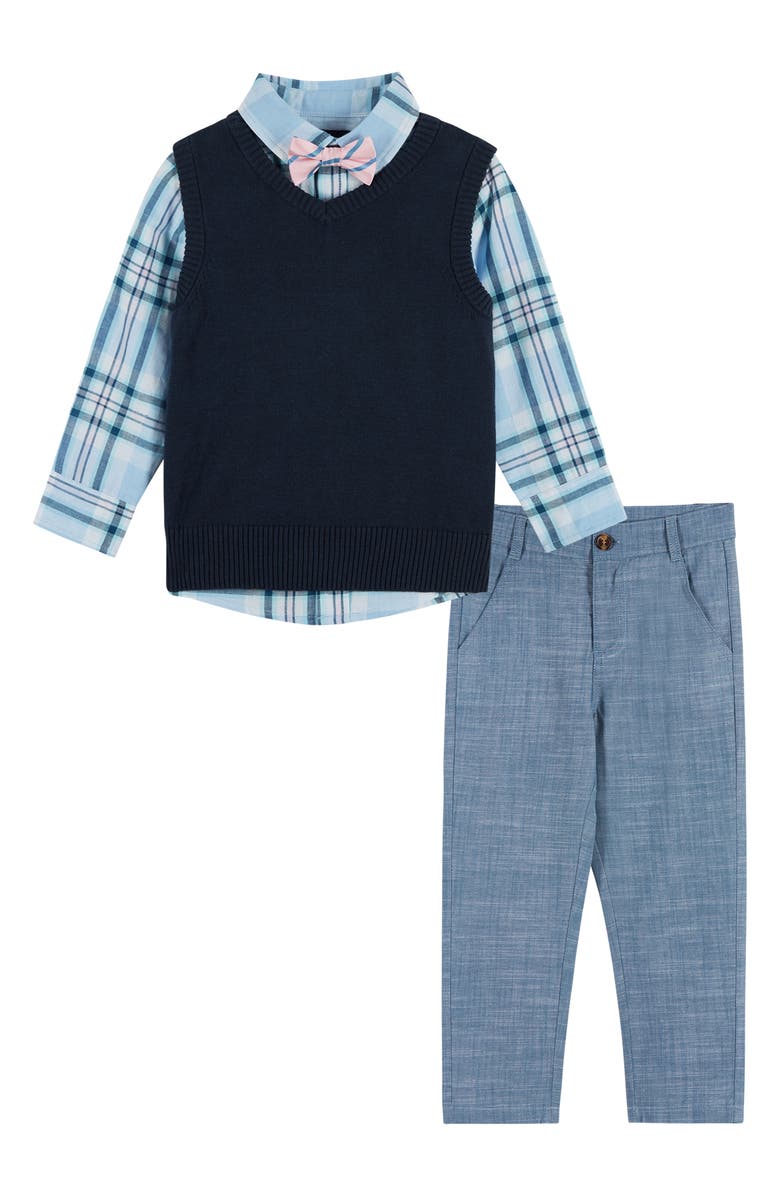 Andy & Evan Plaid Shirt, Bow Tie, Vest & Pants Set, Main, color, 