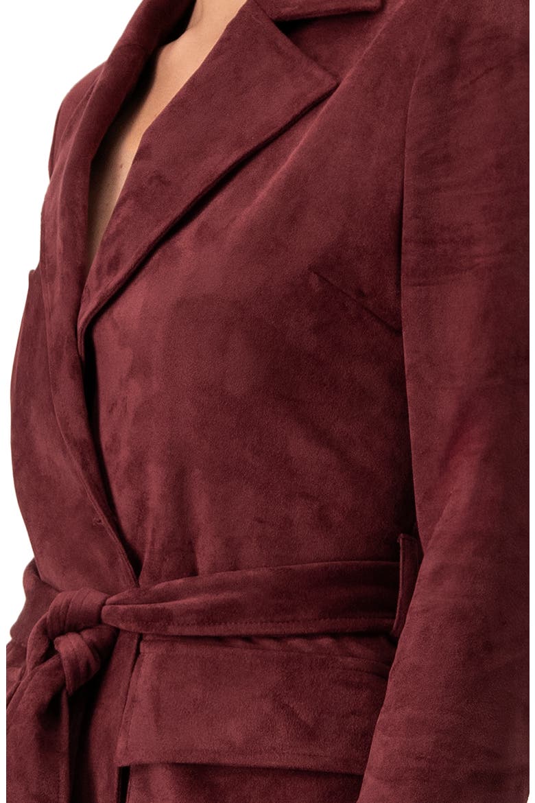 Faux-Suede Blazer with Waist Tie, Alternate, color, Wine