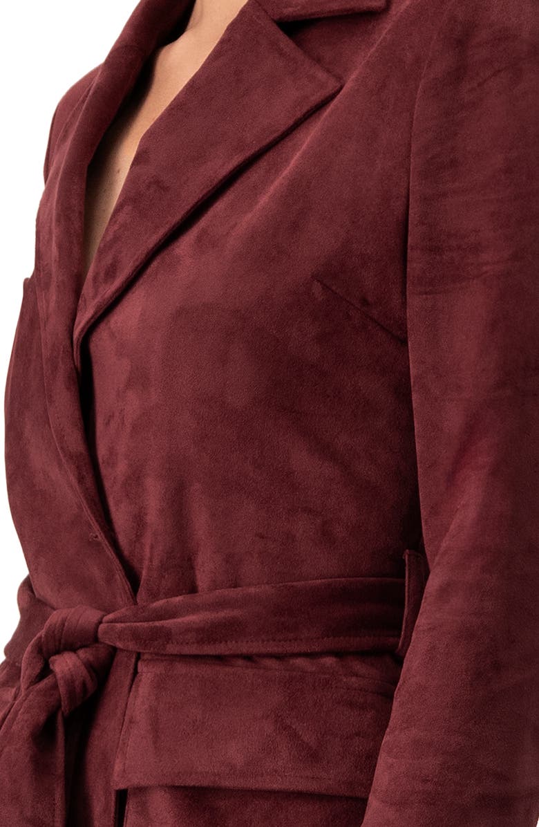 IVONNE Faux-Suede Blazer with Waist Tie, Alternate, color, Wine