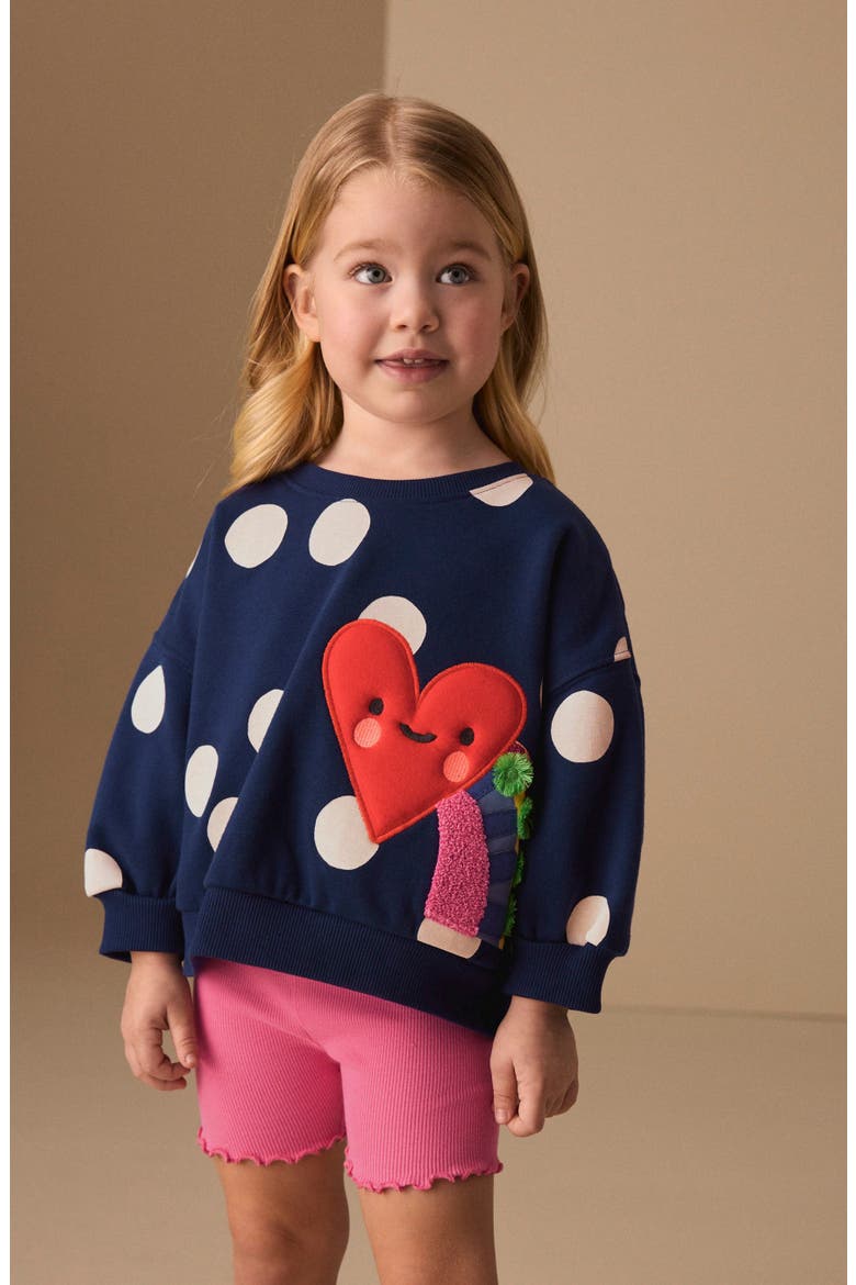 Kids' Polka Dot Sweatshirt & Bike Shorts Set, Alternate, color, BLUE