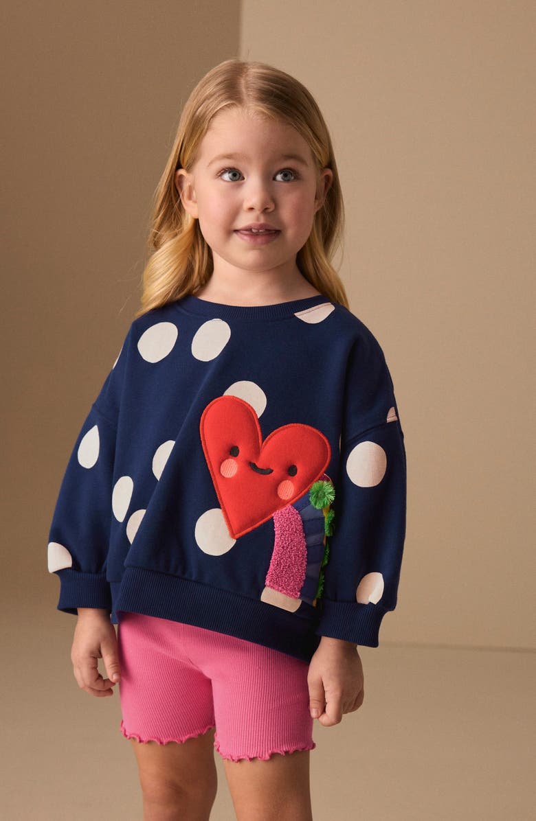 NEXT Kids' Polka Dot Sweatshirt & Bike Shorts Set, Alternate, color, Blue