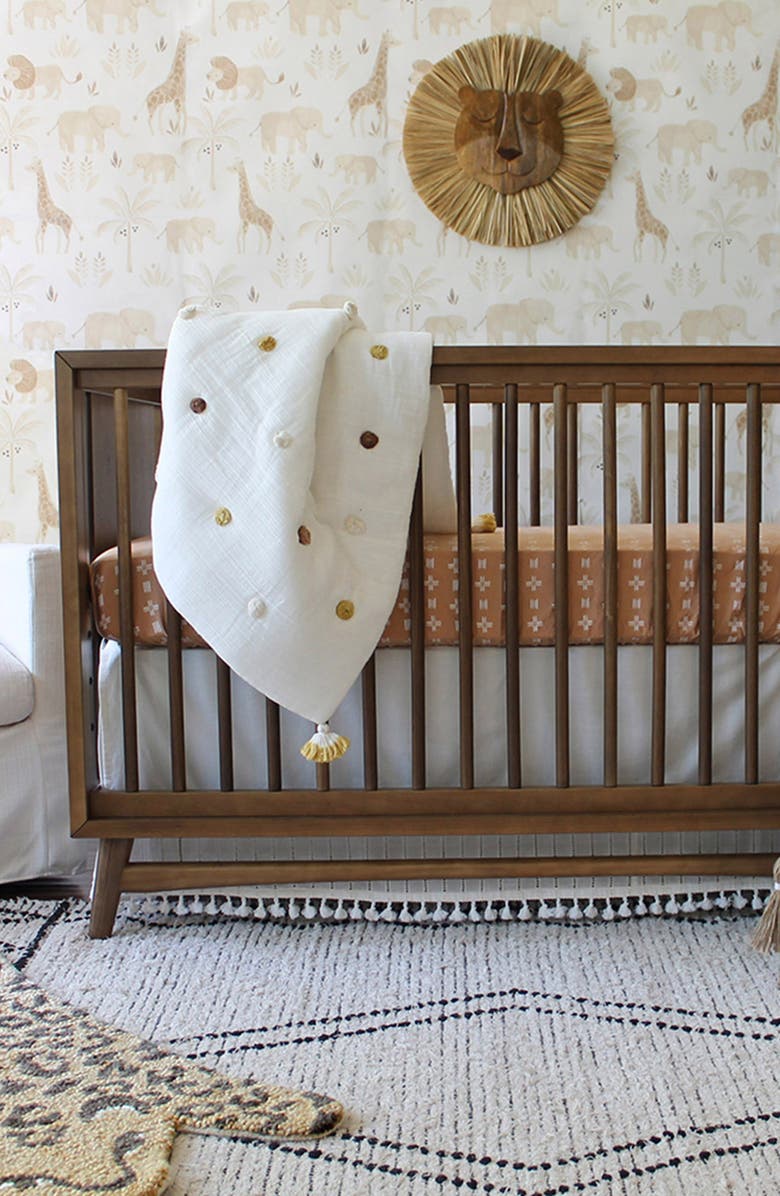 CRANE BABY Pompom Cotton Muslin Baby Blanket, Alternate, color, White