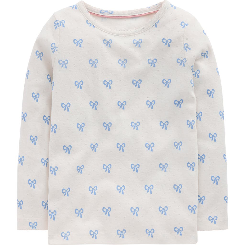 Mini Boden Kids' Bow Print Pointelle T-shirt In White