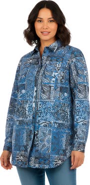 Roaman's Plus Size Kate Long Sleeve Easy Cotton Blend Button Front Shirt