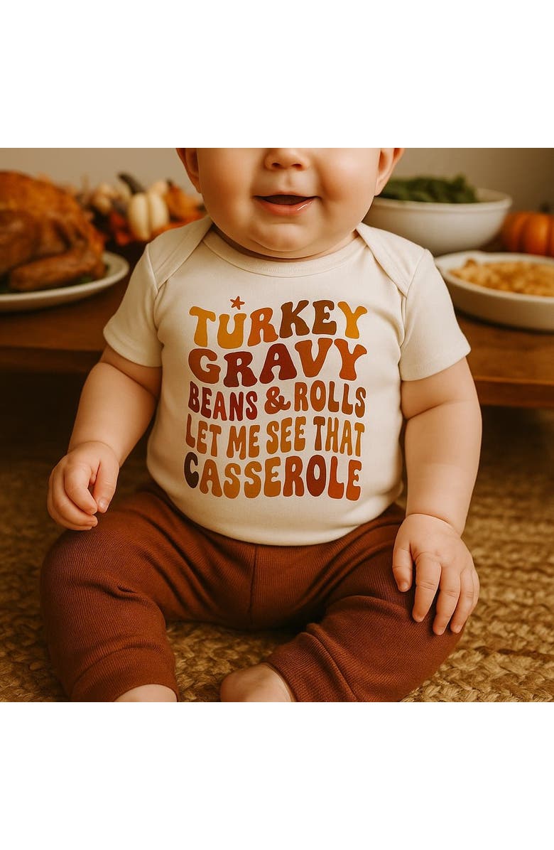 Finn + Emma Organic Baby Graphic Bodysuit | Turkey Gravy Casserole, Alternate, color, Off White