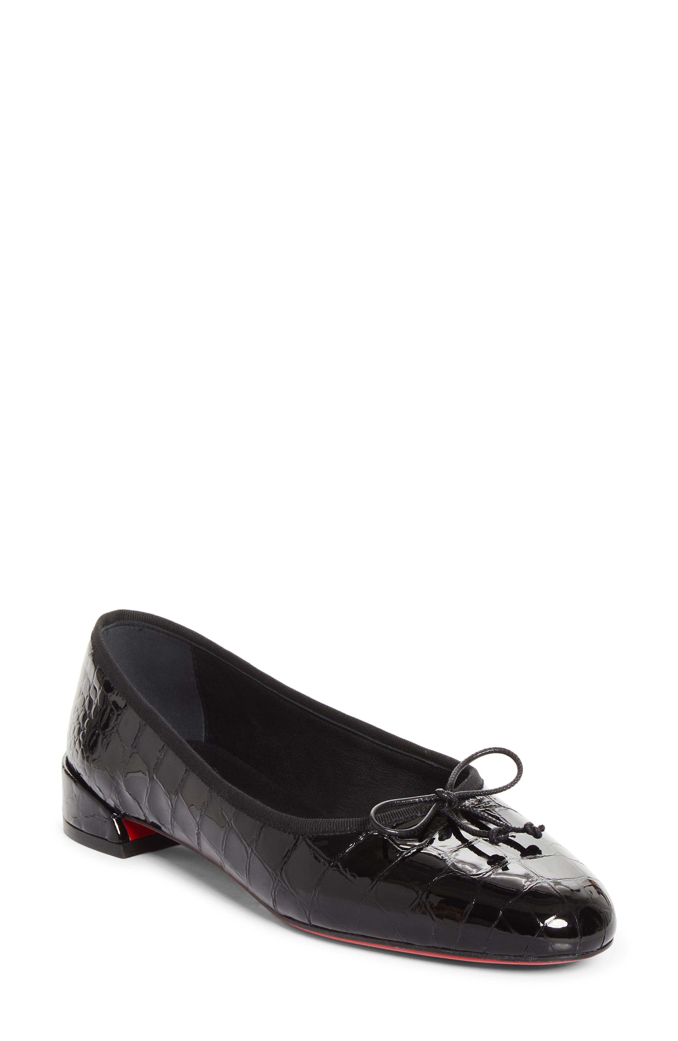 Sweetie Jane Croc Embossed Patent Leather Flat, Main, color, B439 BLACK/ LIN BLACK