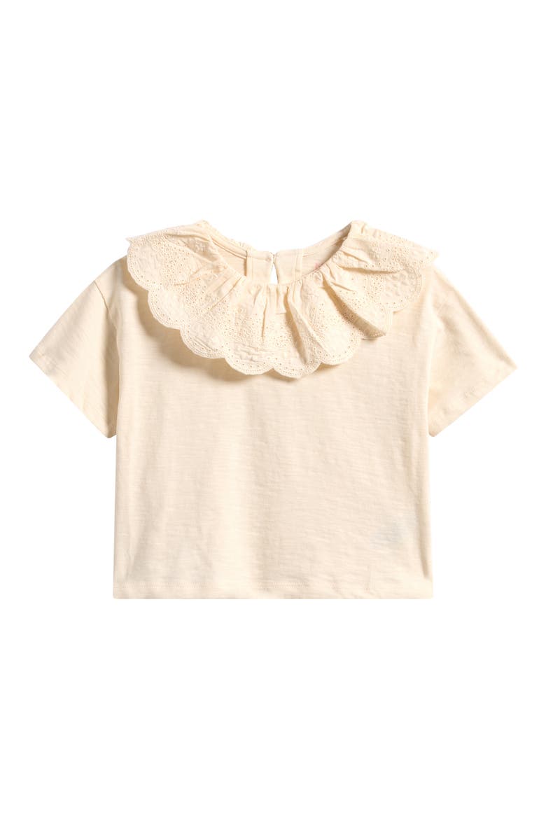 Kids' Eyelet Collar Cotton T-Shirt, Main, color, CREAM