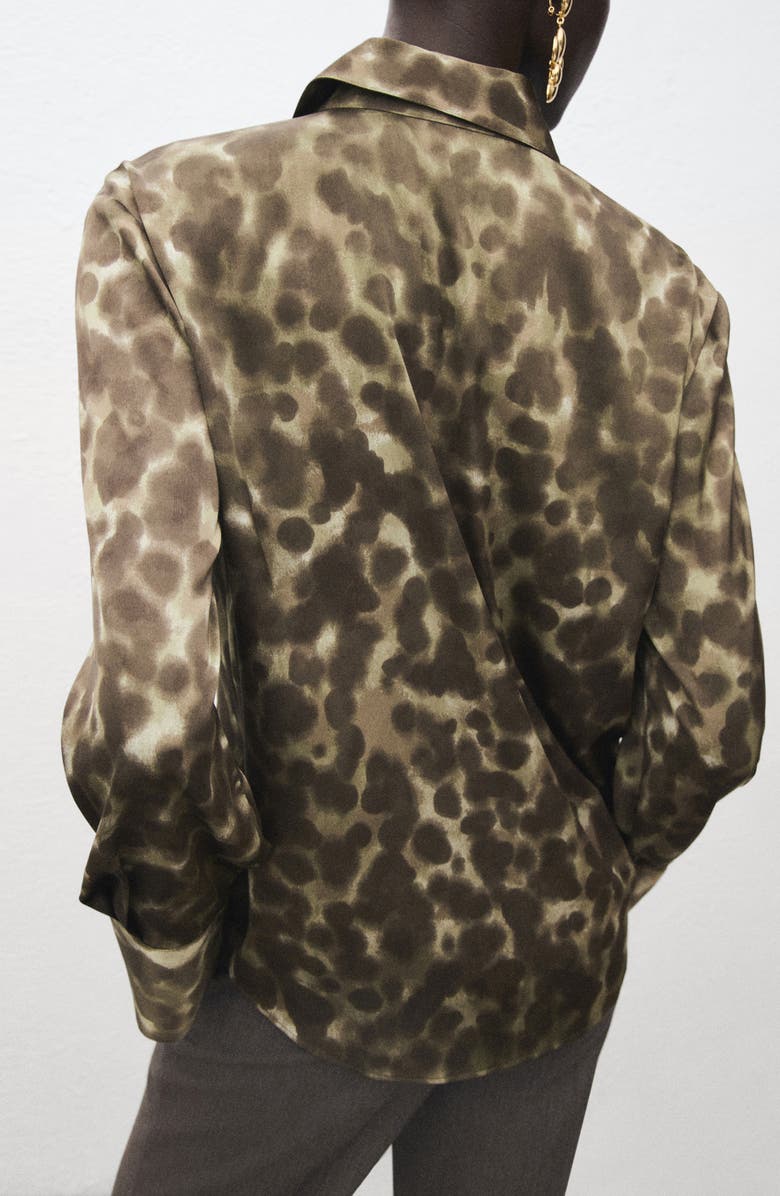 MANGO Print Satin Shirt, Alternate, color, Brown