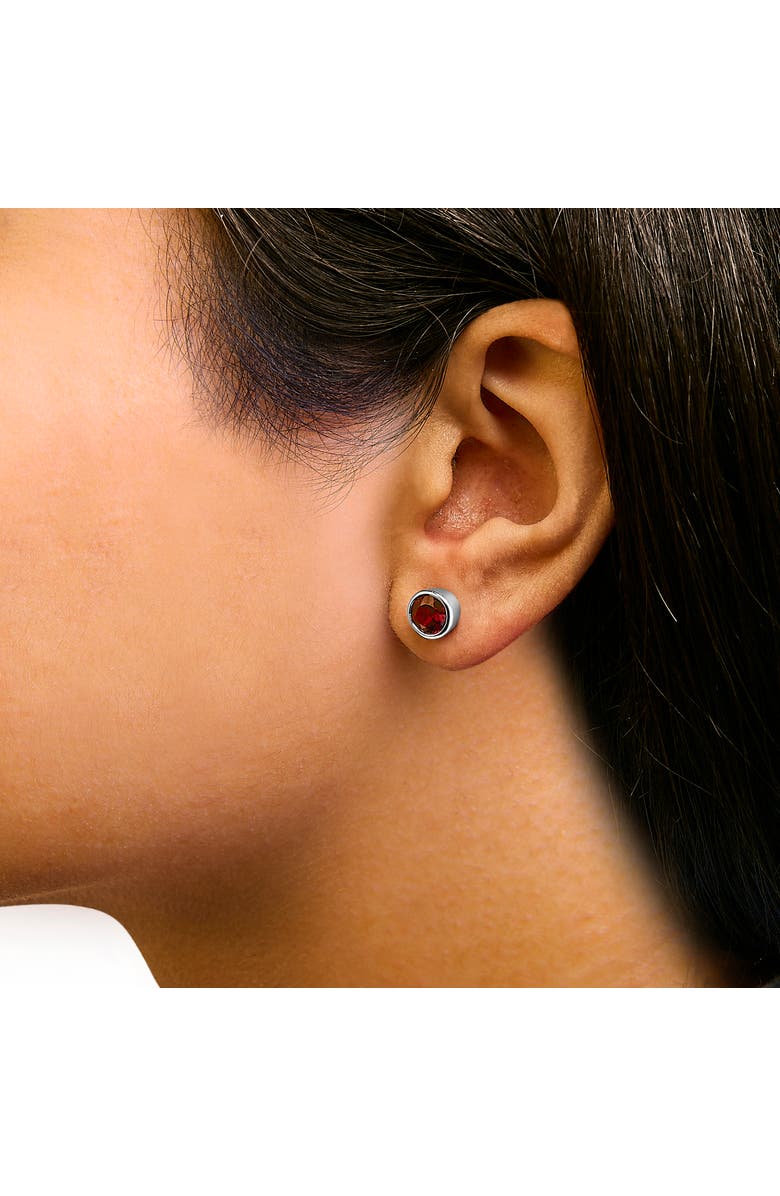 Haus of Brilliance .925 Sterling Silver 6MM Bezel Set Created Gemstone Solitaire Stud Earrings, Alternate, color, Red Garnet