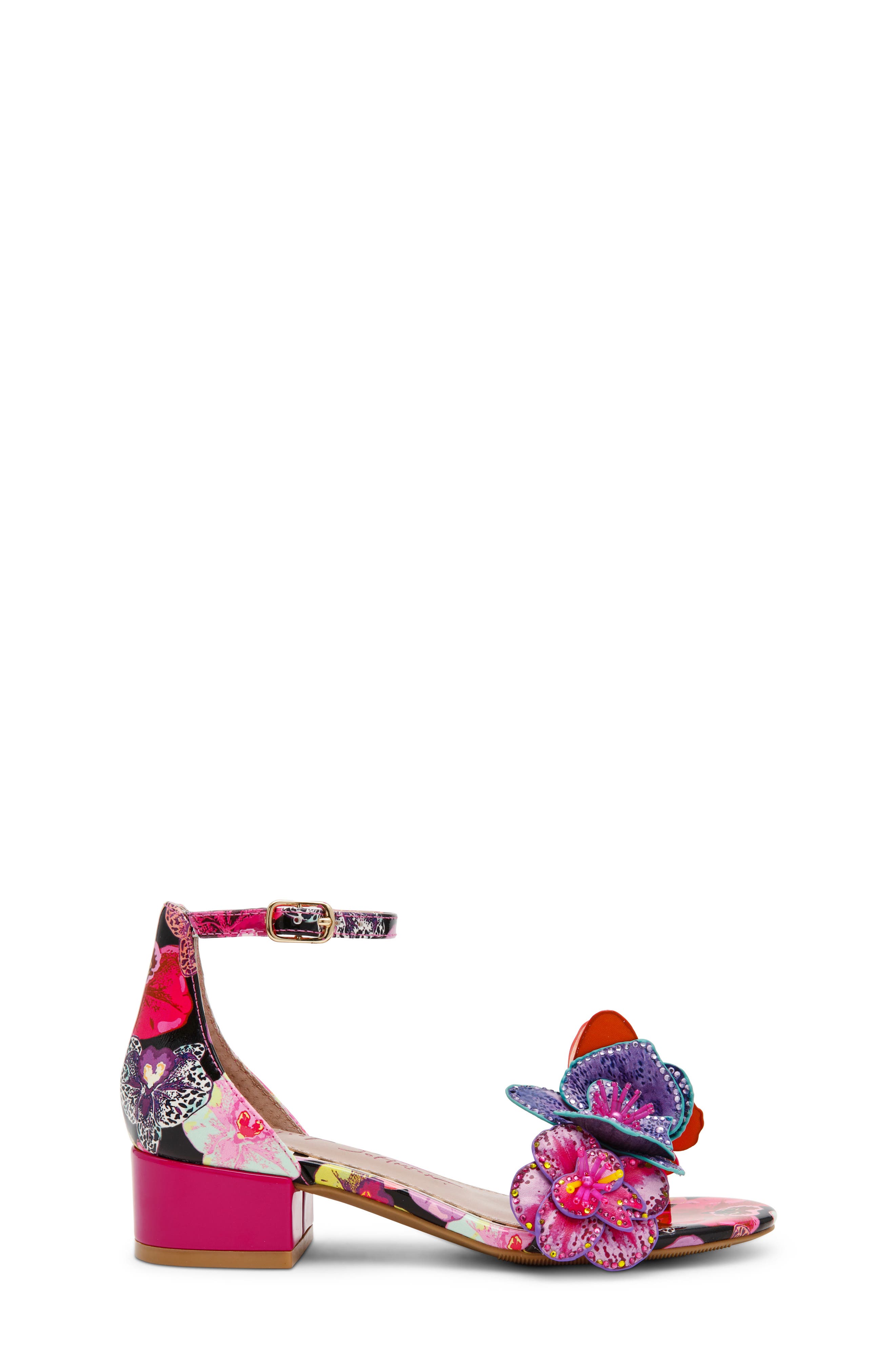 Betsey Johnson Kids' Camil Ankle Strap Sandal, Alternate, color, Black Multi