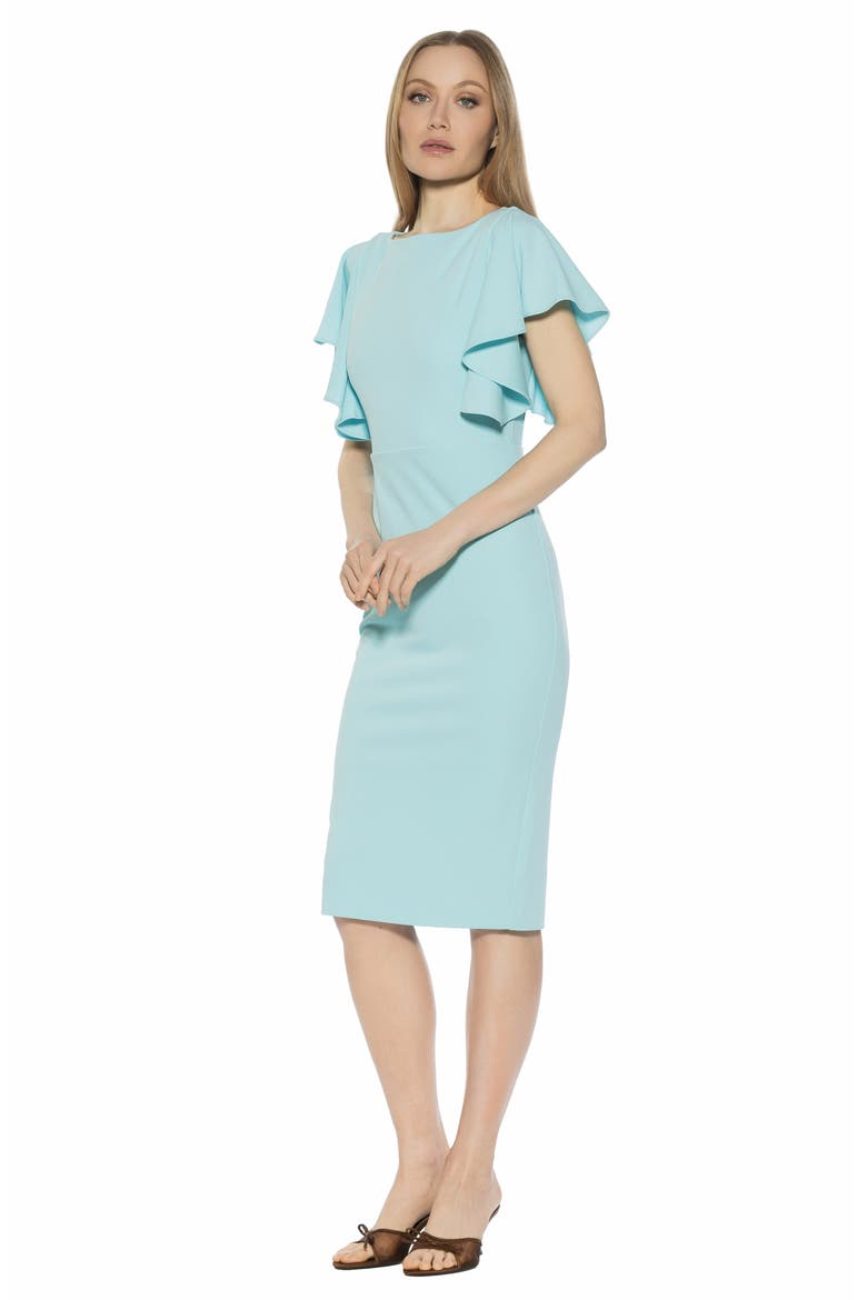 Sherri Boatneck Ruffle Sleeve Midi Dress, Alternate, color, ICE BLUE