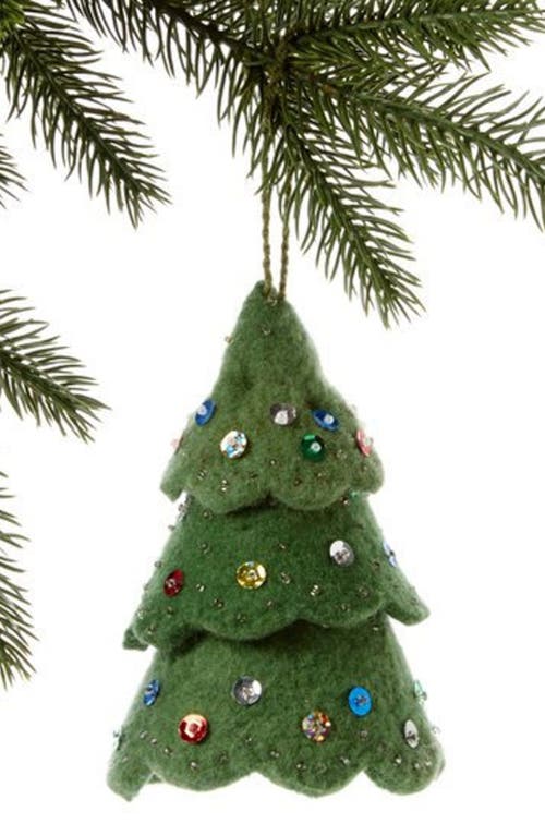 Silk Road Bazaar Christmas Tree Felted Wool Ornament In Green