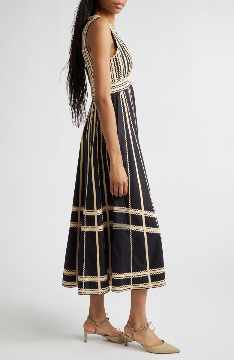 Ulla Johnson Palermo Plunge Neck Midi Dress, Alternate, color, Noir