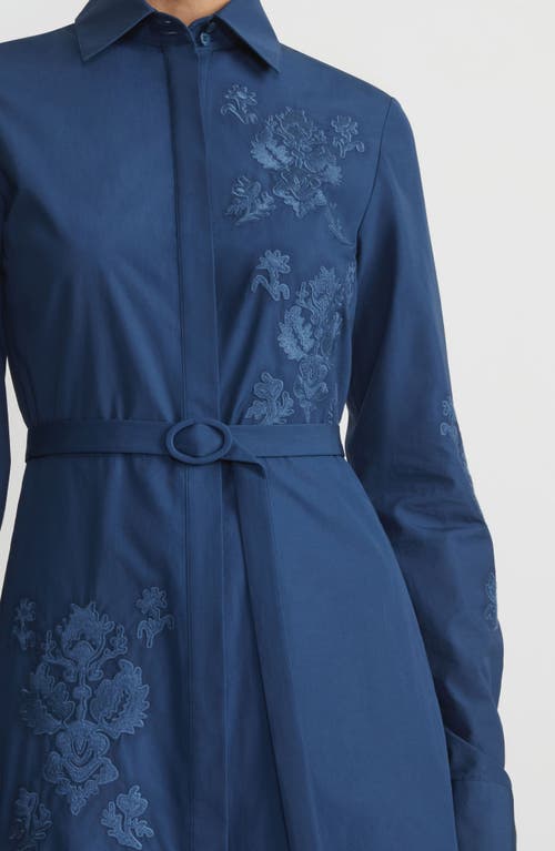 Lafayette 148 Embroidered Cotton Midi Shirtdress In Lido Blue