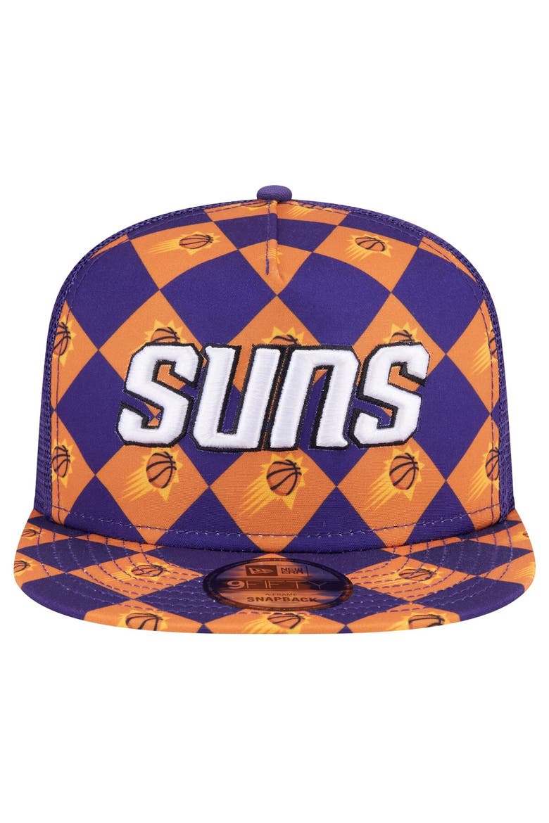 Men's New Era Purple Phoenix Suns Seeing Diamonds A-Frame Trucker 9FIFTY Snapback Hat, Alternate, color, Purple