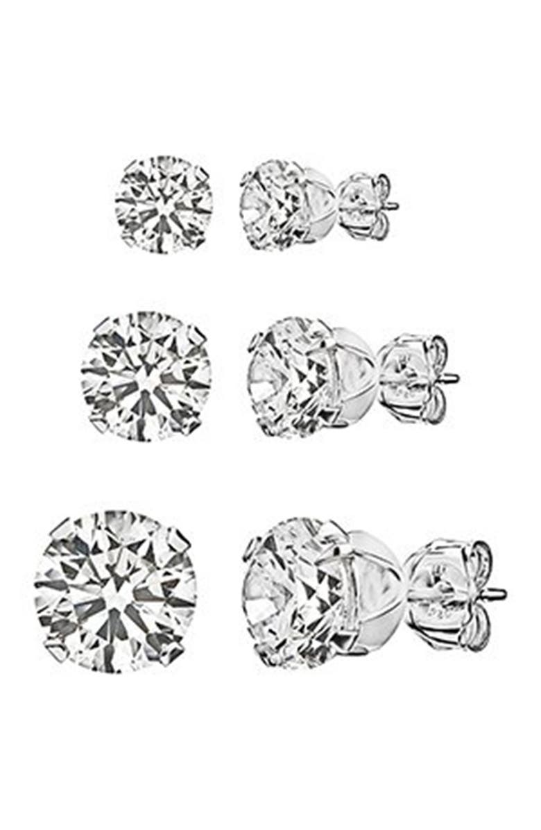 BEST SILVER Sterling Silver Round-Cut CZ Stud Earring Set, Main, color, Silver