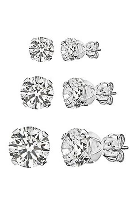 Sterling Silver Round-Cut CZ Stud Earring Set