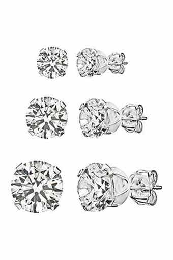 BEST SILVER Sterling Silver Round-Cut CZ Stud Earring Set